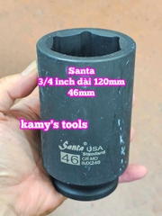 Đầu tuýp 3/4 inch đen dài 120mm lục giác Santa thép Cr-mo 34mm 36mm 38mm 41mm 46mm IMX234 IMX236 IMX238 IMX241 IMX246