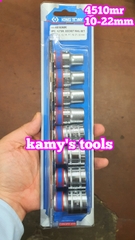 Bộ tuýp khẩu 1/2 inch 8 chi tiết 10-22mm Kingtony hệ mét 6 cạnh 4510MR 12 cạnh 4010MR hệ inch 12 cạnh 4010SR