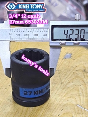 Đầu tuýp 3/4 inch bông 12 cạnh đen Kingtony 27mm 653027M