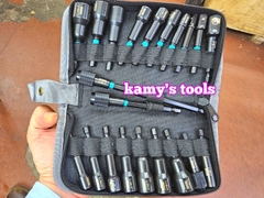 Bộ 21 chi tiết đầu chụp khẩu tuýp bắn bulong đuôi 1/4 inch có nam châm hệ mét và hệ inch thép đen cao cấp L+R+T (LRT)