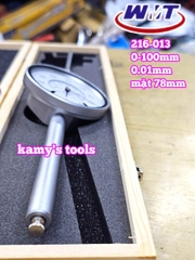 Đồng hồ so 0-100mm sai số 0.01mm WMT model 216-013 mặt 78mm thân thép cao cấp nặng 512g