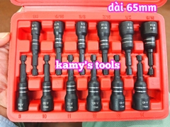 Bộ đầu vít bắn tôn đầu bắn bulong nam châm hệ mét inch 8mm 10mm 11mm 12mm 13m 14mm và 1/4 5/16 3/8 7/16 1/2 9/16 dài 65mm