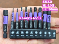Mũi vít lục giác 6 cạnh đuôi lục giác 1/4 inch SNZO dài 50mm 10 chi tiết H1.5-H8 thép đen S2 HH-5010