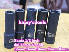 Đầu tuýp khẩu 1/2 inch đen dài lục giác 6 cạnh 78mm Santa 12mm 13mm 14mm 15mm 16mm IM112 IM113 IM114 IM115 IM116
