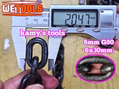 Dây xích cẩu hàng 6mm 6x30mm chuẩn G80 tải trọng 1 tấn Wetools WT-93806A (giá 1 mét)