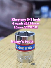 Đầu tuýp trắng 6 cạnh 3/8 inch dài 27mm Kingtony 16mm 17mm 18mm 19mm 20mm 333516M 333517M 333518M 333519M 333520M