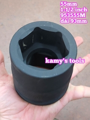 Đầu tuýp khẩu 55mm lỗ 1-1/2 inch 38mm đen dài 93mm Kingtony 953555M lục giác 6 cạnh