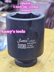 Đầu tuýp 1 inch đen dài 120mm lục giác Santa thép Cr-mo 55mm 60mm 65mm 70mm 75mm 80mm IMX360 IMX365 IMX370 IMX375 IMX380