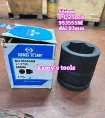 Đầu tuýp khẩu 55mm lỗ 1-1/2 inch 38mm đen dài 93mm Kingtony 953555M lục giác 6 cạnh
