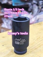 Đầu tuýp khẩu 1/2 inch đen dài lục giác 6 cạnh 78mm Santa 22mm 23mm 24mm 27mm 30mm IM122 IM123 IM124 IM127 IM130