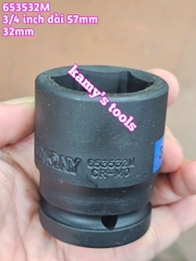 Tuýp 3/4 inch đen ngắn lục giác kingtony dài 57mm 32mm 33mm 34mm 35mm 36mm 653532M 653533M 653534M 653535M 653536M