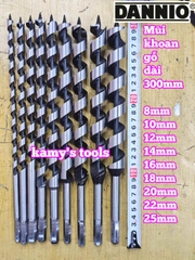 Mũi khoan gỗ xoắn ốc đuôi lục giác 8mm 10mm 12mm 14mm 16mm 18mm 20mm 22mm 25mm dài 300mm Dannio