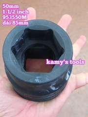 Đầu tuýp khẩu 50mm lỗ 1-1/2 inch 38mm đen dài 85mm Kingtony 953550M lục giác 6 cạnh