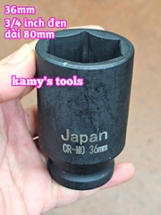 Đầu tuýp 3/4 inch đen dài 80mm lục giác 6 cạnh Kamytools thép Cr-mo 16mm-46mm