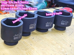 Đầu tuýp 3/4 inch đen dài 75mm 80mm Santa thép Cr-mo 52mm 58mm 62mm 63mm