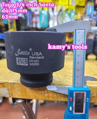 Đầu tuýp 3/4 inch đen dài 75mm 80mm Santa thép Cr-mo 52mm 58mm 62mm 63mm