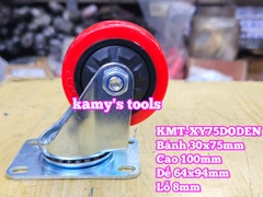 Bánh xe càng xoay PU đỏ đen 75mm 30x75mm cao 100mm Kamytools KMT-XY75DODEN