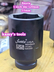 Đầu tuýp 1 inch đen dài 120mm lục giác Santa thép Cr-mo 55mm 60mm 65mm 70mm 75mm 80mm IMX360 IMX365 IMX370 IMX375 IMX380