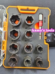 9mm-19mm Bộ tuýp tháo mở ốc vít hư gãy bulong bị biến dạng tuôn răng toét đầu 11 chi tiết kamytools