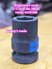 Đầu tuýp đen 1/2 inch Kingtony dài 38mm 6 cạnh 14mm 15mm 16mm 17mm 18mm 453514M 453515M 453516M 453517M 453518M