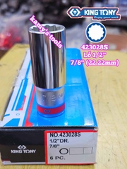 Đầu tuýp 1/2 inch hệ inch trắng dài 12 cạnh Kingtony 5/16 7/16 5/8 7/8 inch 423010S 423014S 423020S 423028S