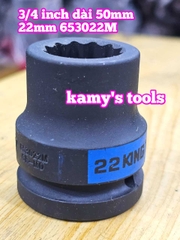 Đầu tuýp 3/4 inch bông 12 cạnh đen ngắn 50mm Kingtony 17mm 19mm 21mm 22mm 653017M 653019M 653021M 653022M