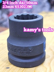 Đầu tuýp 3/4 inch bông 12 cạnh đen ngắn 50mm Kingtony 23mm 24mm 653023M 653024M