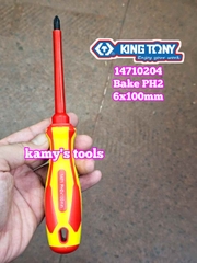 Tua vít cách điện VDE 1000V bake PH2 6mm dài 100mm (6x100mm) Kingtony 14710204