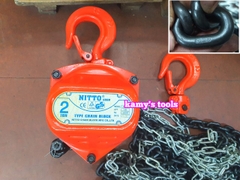 Pa lăng xích kéo tay Nitto 2 tấn 3m (3 mét) 5m (5 mét) model 20VP5 loại CB-II xích đóng logo G80 chính hãng cao cấp