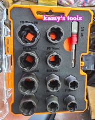 9mm-19mm Bộ tuýp tháo mở ốc vít hư gãy bulong bị biến dạng tuôn răng toét đầu 11 chi tiết kamytools