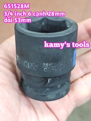 Tuýp 3/4 inch đen ngắn lục giác kingtony dài 53mm 27mm 28mm 29mm 30mm 651527M 651528M 651529M 651530M