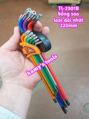 Bộ lục giác bông sao hoa thị MÀU thép S2 Wetools 9 chi tiết T10-T50 TL-2301B loại dài nhất 220mm