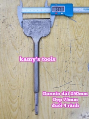 Mũi đục bê tông dẹp bản 75mm đuôi gài dài 250mm Dannio