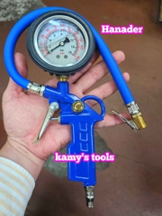 Tay bơm lốp có đồng hồ đo áp suất xe ô tô Hanader TBOM-D, vòi bơm lốp đầu xe máy ô tô xe tải