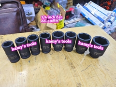 Đầu tuýp 3/4 inch đen dài 80mm lục giác 6 cạnh Kamytools thép Cr-mo 16mm-46mm