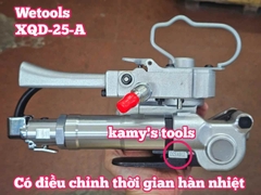 Máy đóng đai siết đai nhựa dùng hơi khí nén PP PET 16-25mm Wetools XQD-25-A có bộ chỉnh thời gian hàn nhiệt cao cấp