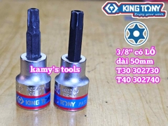 Tuýp lú đầu lục giác bông sao hoa thị 3/8 inch Kingtony có lỗ T30 T40 302730 302740