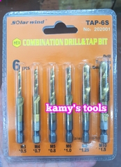 Bộ 6 mũi khoan Taro M3-M10 thép inox HSS phủ Titanium tạo lỗ ren bắt vít, ta rô model TAP-6S Solar Wind và inox LRT