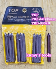 Mũi vít đóng bake 4 cạnh PH2 8mm 5/16 inch dài 80mm TOP model TBD-8802B