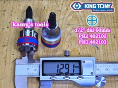 Đầu tuýp 1/2 inch lú đầu mũi vit bake 4 cạnh Kingtony PH2 402102 và PH3 402103
