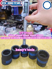 Tuýp 3/4 inch bông 12 cạnh đen Kingtony 26mm 28mm 29mm 30mm 32mm 653026M 653028M 653029M 653030M 653032M