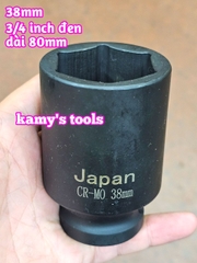 Đầu tuýp 3/4 inch đen dài 80mm lục giác 6 cạnh Kamytools thép Cr-mo 16mm-46mm