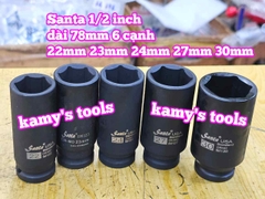 Đầu tuýp khẩu 1/2 inch đen dài lục giác 6 cạnh 78mm Santa 22mm 23mm 24mm 27mm 30mm IM122 IM123 IM124 IM127 IM130