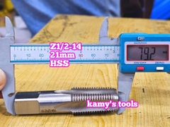 Taro ống rắc co 21mm răng côn HSS Shanghai Z1/2-14