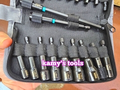 Bộ 21 chi tiết đầu chụp khẩu tuýp bắn bulong đuôi 1/4 inch có nam châm hệ mét và hệ inch thép đen cao cấp L+R+T (LRT)