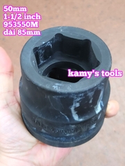 Đầu tuýp khẩu 50mm lỗ 1-1/2 inch 38mm đen dài 85mm Kingtony 953550M lục giác 6 cạnh