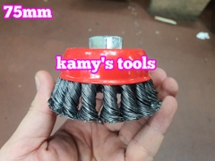 Chén cước hay chổi cước thép xoắn 75mm 3 inch tán M10x1.5 và M14x2.0