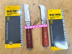 Dao tuốt dây điện, dao rọc cáp, gọt vỏ dây điện, thép không gỉ, cán dao ốp gỗ đỏ Baihu 031195 và 031205 bán lẻ từng cây