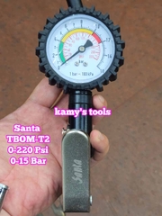 Tay bơm lốp có đồng hồ đo áp suất xe ô tô dạng thẳng Santa TBOM-T2, vòi bơm lốp đầu xe máy ô tô xe tải