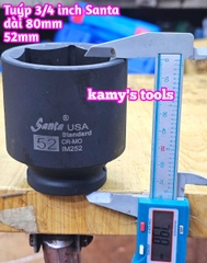 Đầu tuýp 3/4 inch đen dài 75mm 80mm Santa thép Cr-mo 52mm 58mm 62mm 63mm